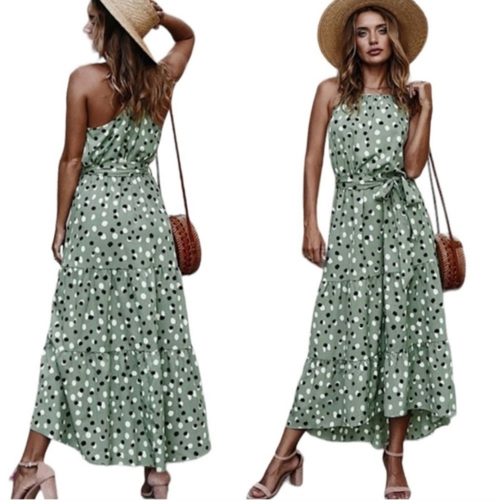 MISS SPARKLING BOUTIQUE Polka Dot Halter Sleeveless Belted - Picture 2 of 11